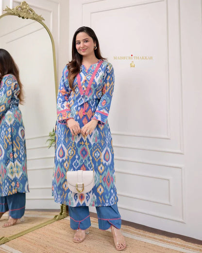 Premium Cotton Printed Designer Kurti With Bottom Set