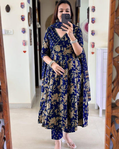 Anarkali Kurta Set With Angrakha Style For Women( Blue )