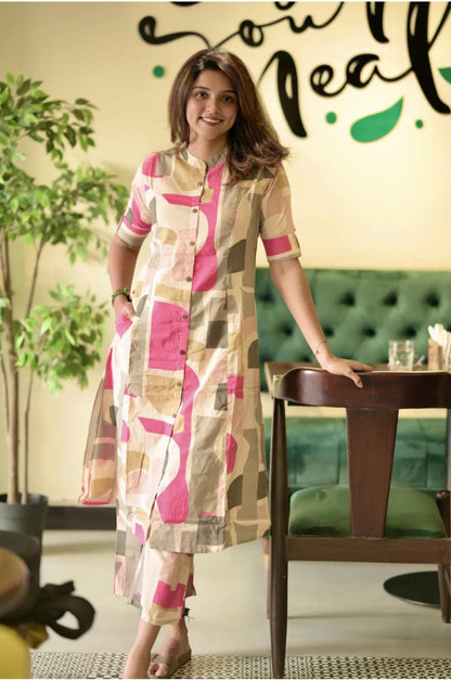 Trendy Multicolor Abstract Print Cotton Co-Ord Set