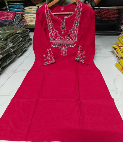 Rani Pink Embroidered Cotton Kurta Pant & Dupatta Set for Women